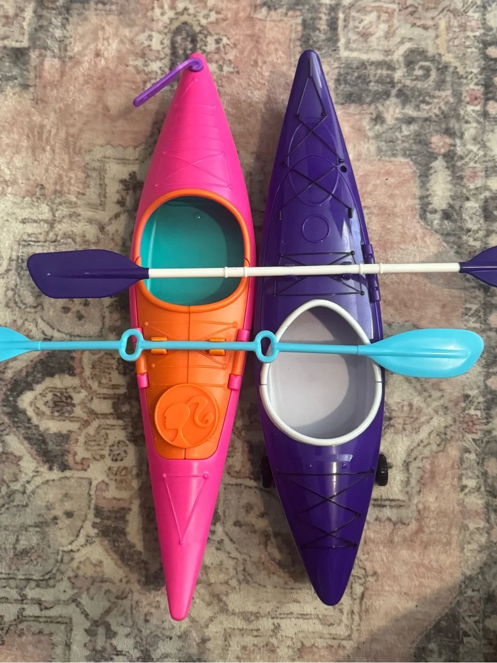 Barbie Bright Pink & Purple Toy Kayaks with Oars